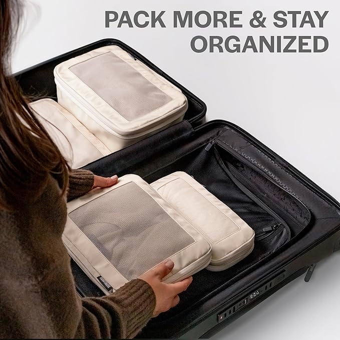 Aerotrunk Compression Packing Cubes for Travel - Luggage Organizer Bags - Double Zipper Packing Cubes for Suitcases (2-Pack, Dark Blue)