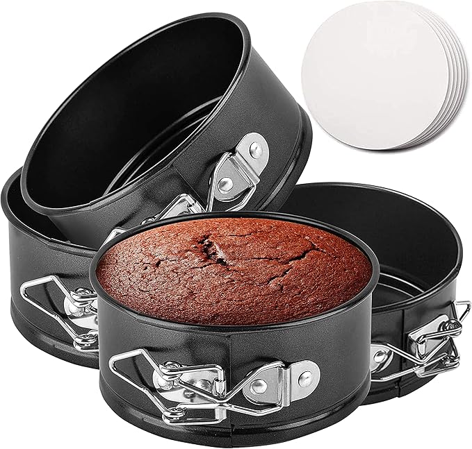 RFAQK 4-Inch Mini Cake Pans Set for Baking - Nonstick 4PCs Small Cheese Pans for Cheesecakes, Pizzas, Quiches, and More! Perfect for Baking Small, Smash, and Mini Treats