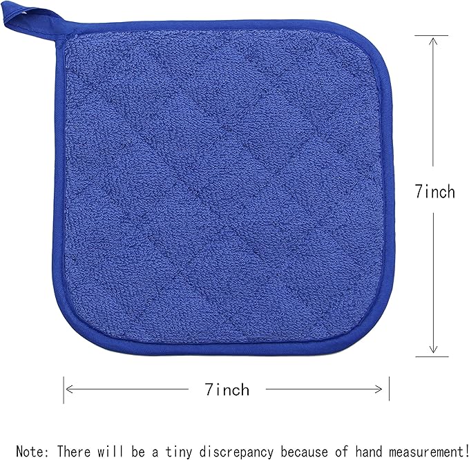 Cotton Pot Holders Cotton Made Machine Washable Heat Resistant Everyday Kitchen Basic Terry Pot Holder, Hot Pads, Trivet for Cooking and Baking Set of 4 (Dark Blue)