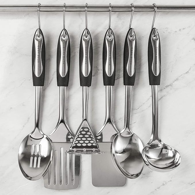Home Hero Stainless Steel Kitchen Utensils Set - Heat-Resistant Silicone & Nonstick Tools - Durable Stainless Steel Kitchen Gadgets - Complete Kit Measuring Cups & Spoons - 41-Piece Set