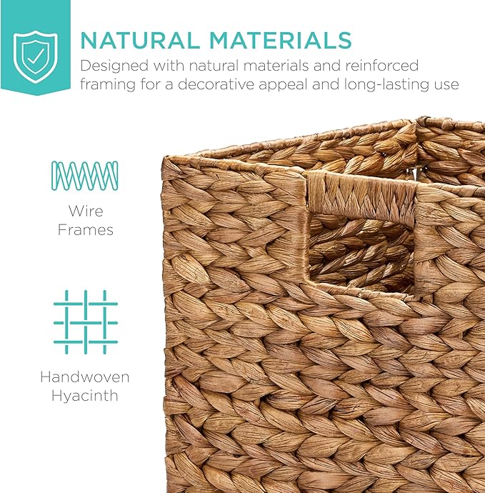 Best Choice Products 10.5x10.5in Pack of 5 Cube Storage Baskets, Water Hyacinth Multipurpose Collapsible Organizers, Handwoven Laundry Totes for Laundry, Living Room, Kids Room & Nursery - Chestnut
