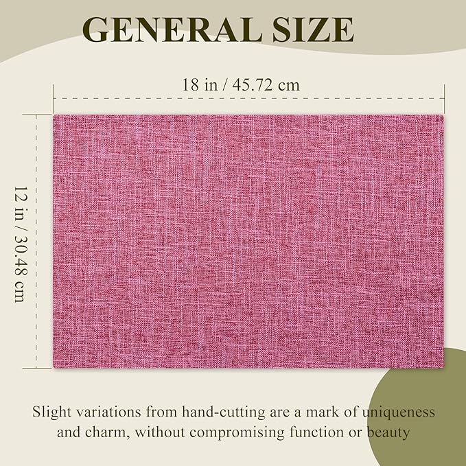 KXN Placemats Set of 6, Dual-Layer Thickened Faux Linen Table Mats, Heat Resistant & Wrinkle-Free, Machine Washable Cloth Place Mats for Kitchen Dining Indoor Outdoor (Pink)