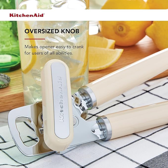 KitchenAid Classic Multifunction Can Opener and Bottle Opener Easy to Use, Razor Sharp Stainless Steel Cutting Wheel, Soft Ergonomic Handles, Almond Cream (Pack of 12)