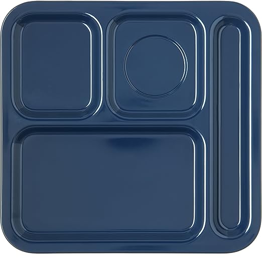 Carlisle FoodService Products Melamine Right-Hand 4-Compartment Tray, 10x9.75 Inches, Dark Blue, Pack of 48