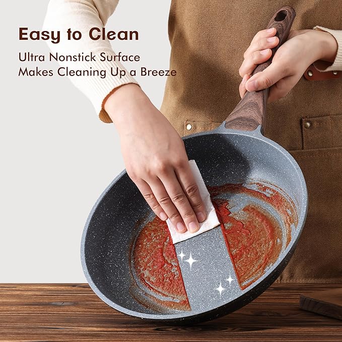 SENSARTE Nonstick Frying Pan Skillets, Swiss Granite Coating Omelette Pans, Healthy Cookware Chef's Pans, Free of Intentionally Added PFOA (8+10 Inch)
