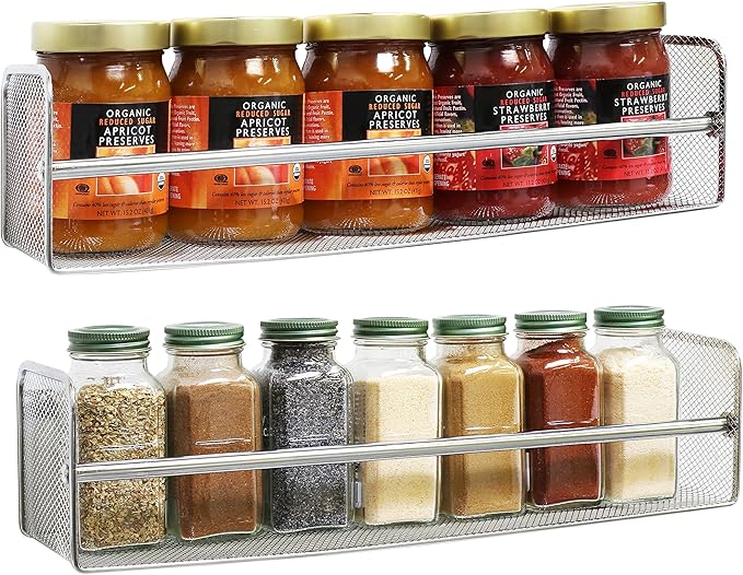 DecoBros 2 Pack Wall Mount Single Tier Mesh Spice Rack, Chrome