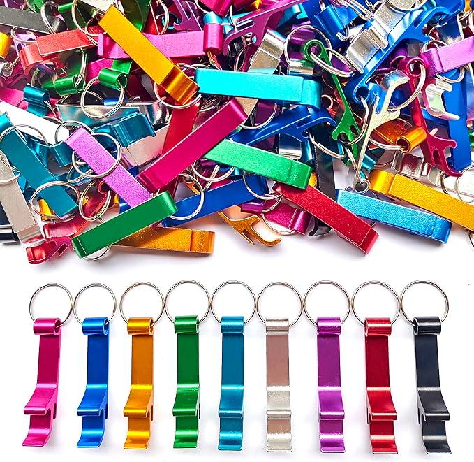 100 Pieces Colored Aluminum Bottle Opener,Soda Beverage Beer Bottle Opener Keychain,Bottle Openers Aluminum Beer Bottle Opener Claw Beverage Keychain Ring for Kitchen/Wedding/Bar/Party