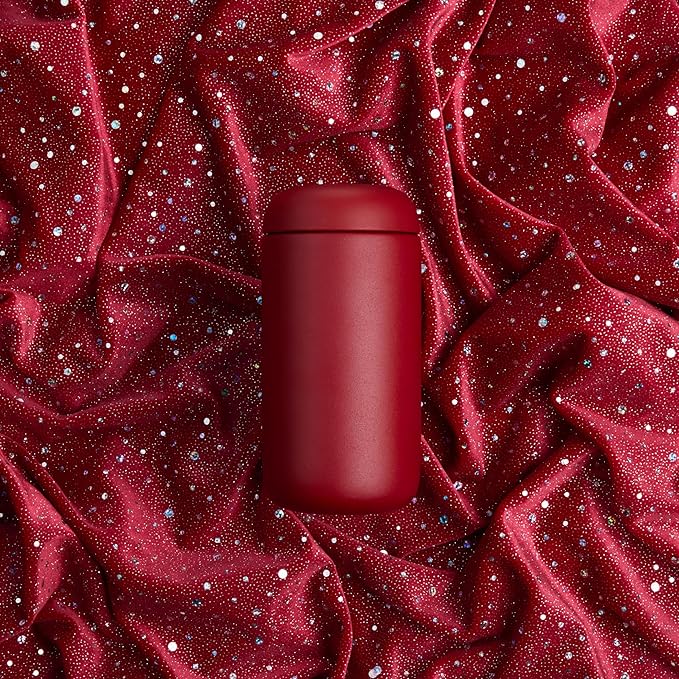 Fellow 12 oz Carter Move Travel Mug - Vacuum-Insulated Stainless Steel Travel Coffee Mug - Coffee Tumbler with Ceramic Interior and Splash Guard - Red
