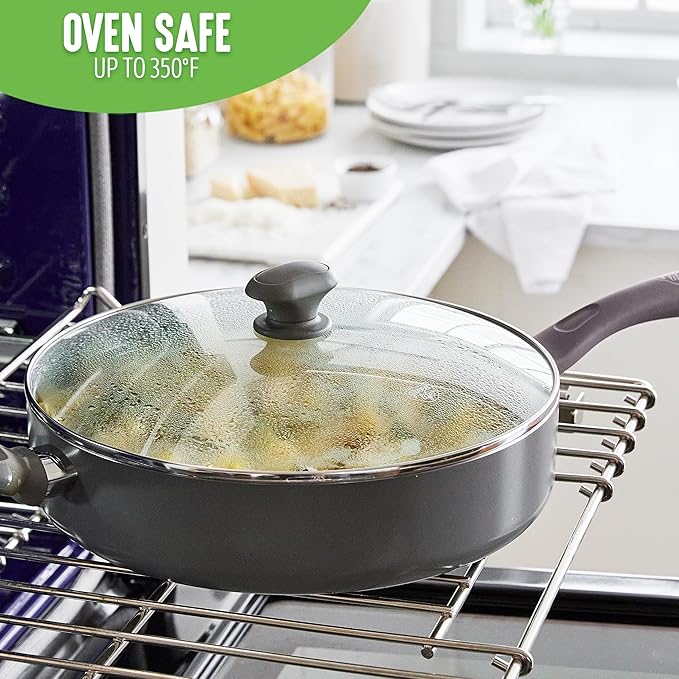 GreenLife Sandstone Healthy Ceramic Nonstick 5 Quart Saute Pan, PFAS-Free, Dishwasher Safe, Gray