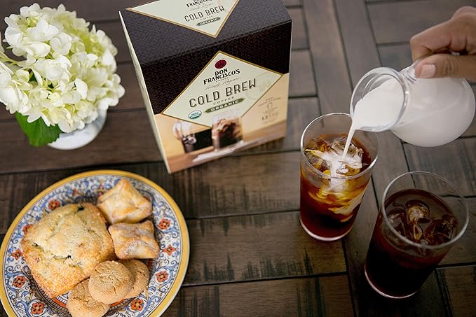 Don Francisco's Organic Cold Brew Coffee Pitcher Packs – Easy At-Home Prep, Smooth and Rich with Chocolate Notes – Medium-Dark Roast, 100% Arabica – Enjoy Black or with Cream & Sugar – Makes 2 Pitchers (12 Servings)