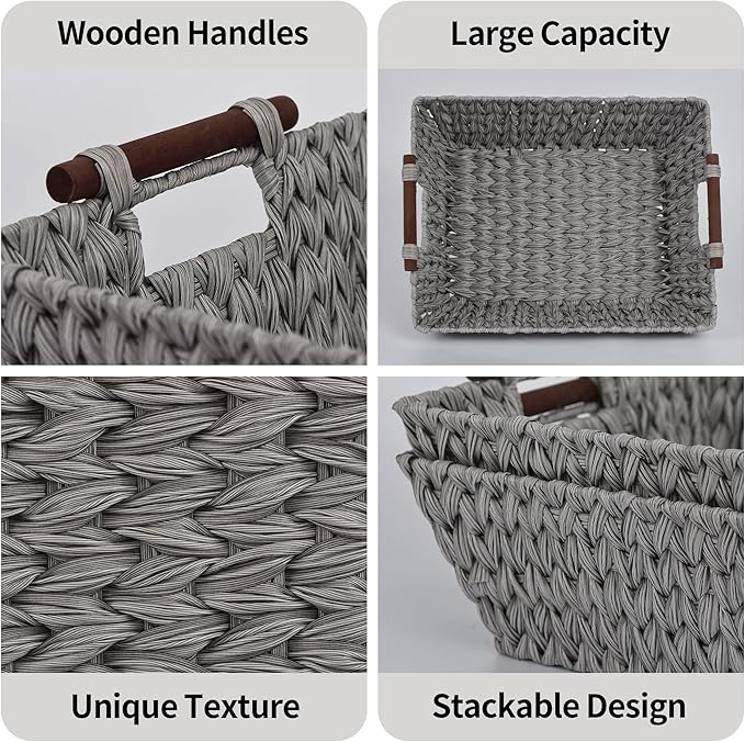 GRANNY SAYS 2-Pack Wicker Storage Baskets, Wicker Baskets for Organizing, Waterproof Basket with Handles, Storage Basket for Shelves, Gray