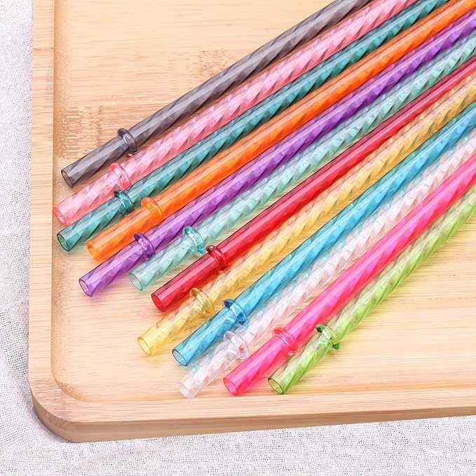 Dakoufish 11 Inch Reusable Plastic Swirl Drinking Straws for 16 OZ 20 OZ 30 OZ Stanley,YETI,Starbucks,Owala Tumblers,Set of 12 Pcs Replacement Straws With Brush(11inch,12color)