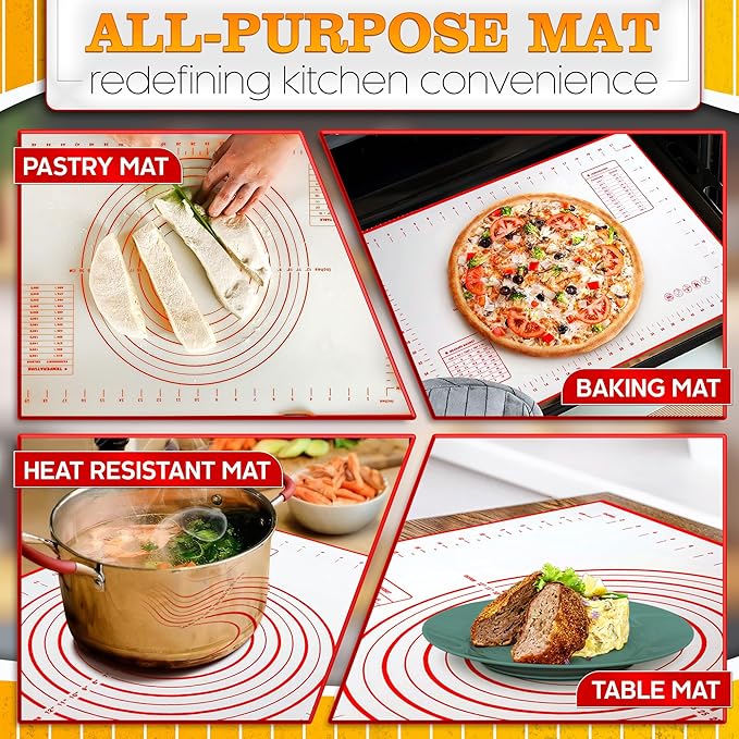 16x24 Inch Pastry Mats for Rolling Dough - Pizza Mats Stain-Proof Large Silicone Baking Mat with Measurements, Non-Stick Baking Rolling Mat - Heat Resistant Kneading Dough Sheet for Bread, Pizza