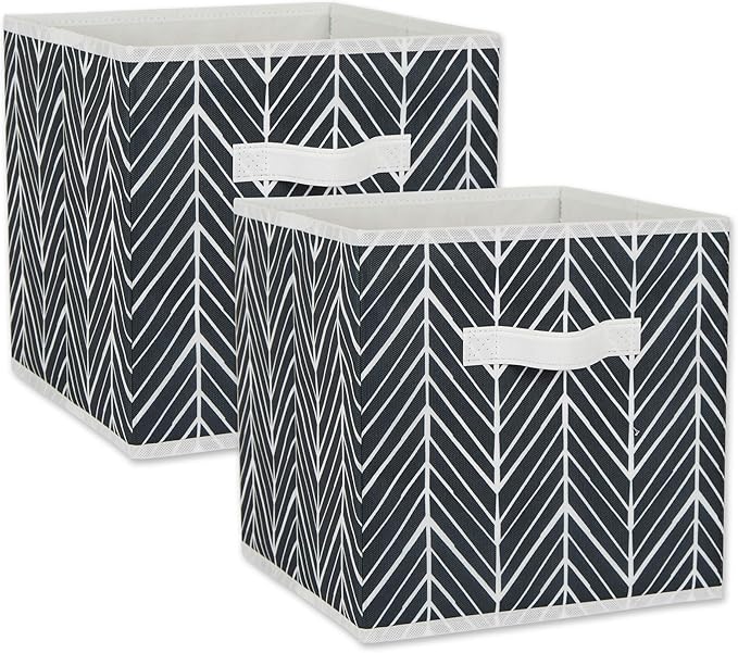DII Non Woven Storage Collection Polyester Herringbone Bin, Small Set of 2, Black, 2 Piece