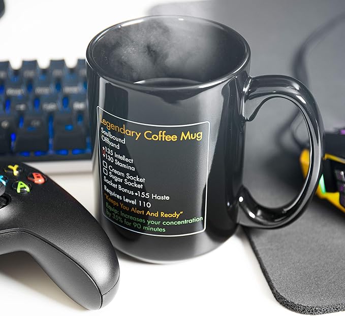 MMO Mug - Legendary Coffee Mug Level 110 - Large Ceramic Black15oz - Gaming, Gamer Cup