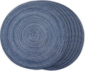 FunWheat Round Braided Placemats Set of 6 Place mats for Dining Tables Woven Heat Resistant Table Mats 15 inch (Blue)