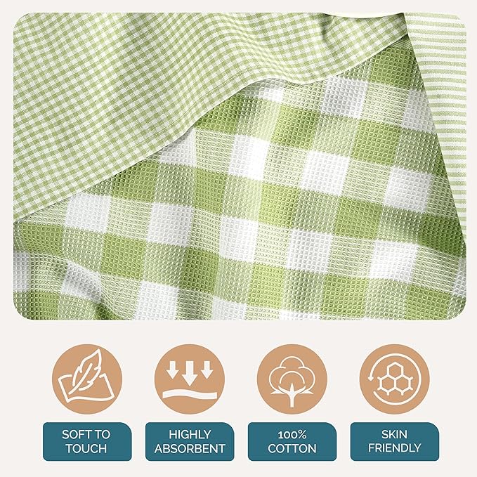 Casa Platino Kitchen Towels Cotton and Kitchen Dish Towels – Soft Cotton Set of 8 with Coordinated Patterns – Inviting Tones for Baking and Everyday Spills – Sage Green