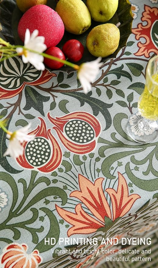 ISAENNE Designer Bohemian Linen Green Small Rectangular Tablecloth,Floral Indoor Table Cloth,Stain Resistant Decor Tablecloths for Dining Thanksgiving Kitchen Party Christmas,55"*71"-Naples