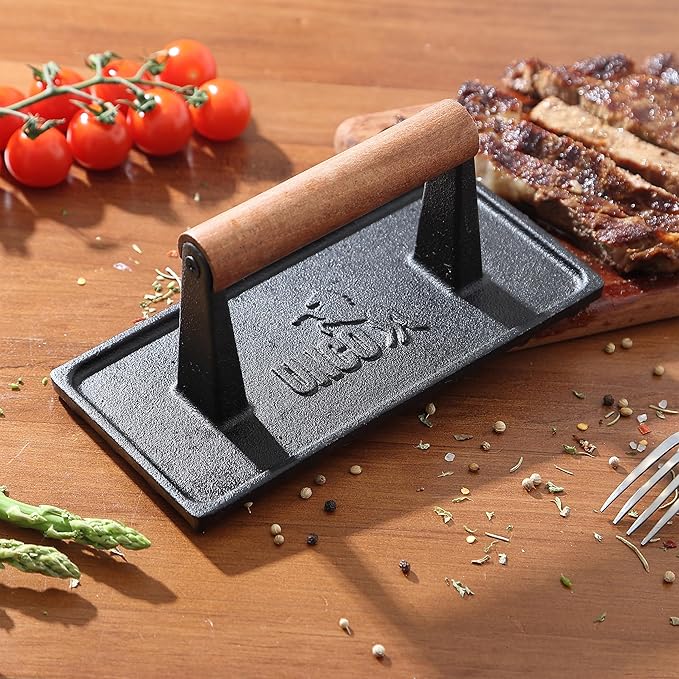 UNCO Cast Iron Grill Press: 6.9' Round & 8.3' x 4.3' Rectangular - Burger & Meat Press, Ideal for Griddles