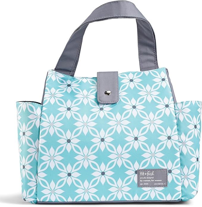 Fit & Fresh Lunch Bag For Women, Insulated Womens Lunch Bag For Work, Leakproof & Stain-Resistant Large Lunch Box For Women With Containers and Matching Tumbler, Snap Closure Westport Bag Aqua