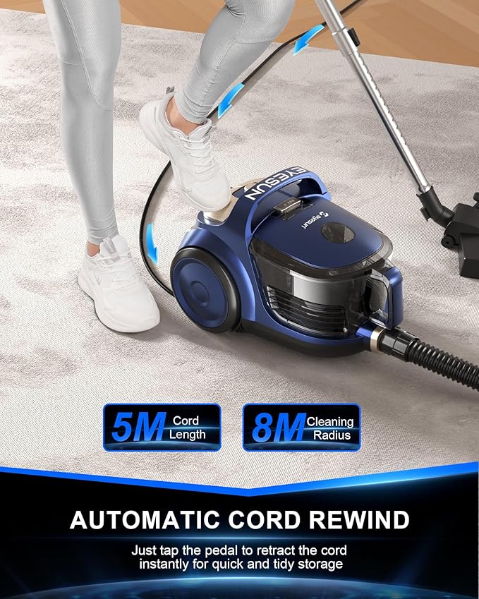 Bagless Canister Vacuum Cleaner,1600W Powerful High-Suction Bagless Canister Vac with 4.5QT Dust Cup,Pop-N-Go Brush,HEPA Filter,Dual Motors&4 Cleaning Tools,Perfect for Low-Pile Carpets&Hard Floors