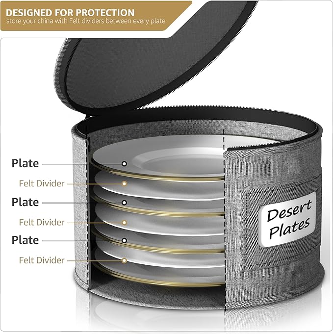 Sorbus China Storage Containers - Hard Shell Dish Storage Containers for Organizing, Moving Supplies, Party - 4 Stackable Plate Carrier Set for Dinnerware, Plate Organizer with Felt Plate Protector