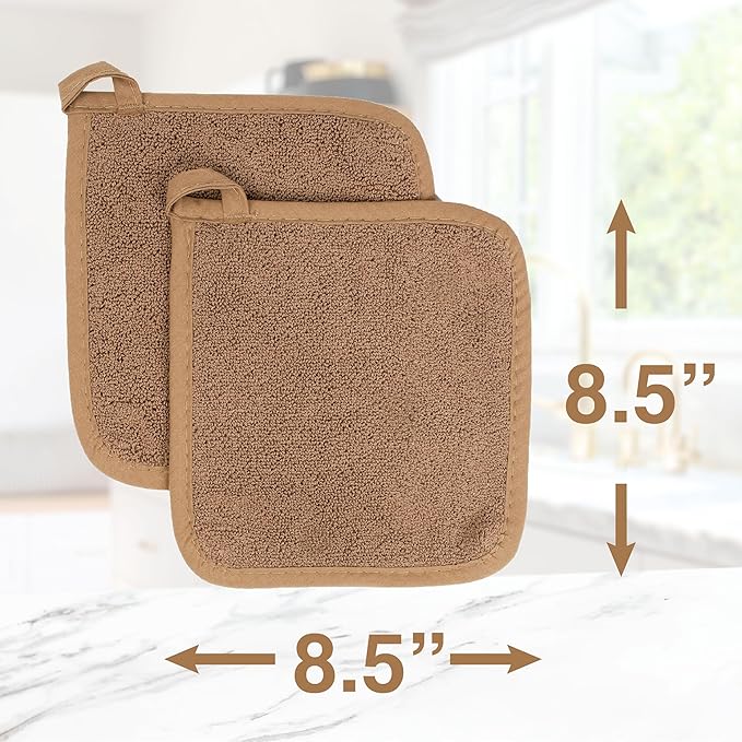 RITZ Terry Potholder & Hot Pad: Unparalleled Heat Resistant, Durable 100% Cotton – Ergonomically Designed for Optimal Grip – Easy-Care Machine Washable – 4-Pack, Mocha Brown