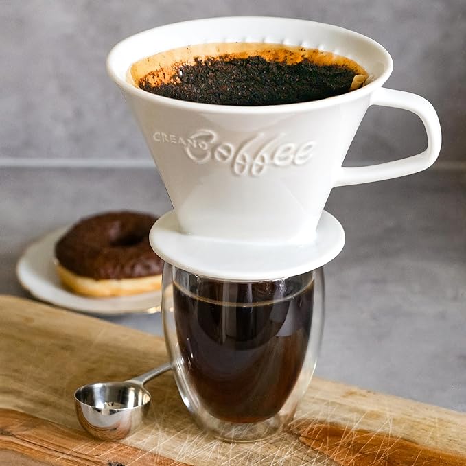 Creano Porcelain Coffee Dripper Red - Ceramic Cone Brewer - Pour Over Coffee Maker for Filter Bags Size 4 - Easy Manual Brew for pure Taste - also for Camping, Hiking