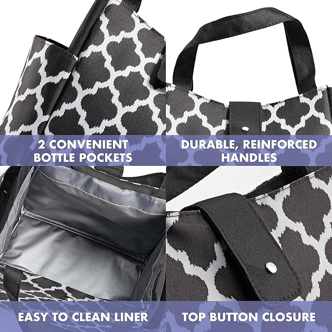 Fit & Fresh Lunch Bag For Women, Insulated Womens Lunch Bag For Work, Leakproof & Stain-Resistant Large Lunch Box For Women With Containers and Matching Tumbler, Snap Closure Westport Bag Black/White