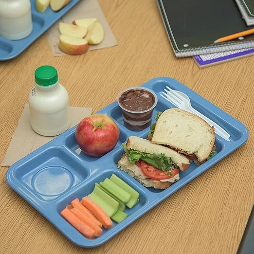 Carlisle FoodService Products Plastic Meal Tray Righ-Handed Heavyweight Lunch Tray with 6-Compartments for Schools, Cafeterias, and Dining Halls, Melamine, 15 x 9 Inches, Sandshade, (Pack of 12)