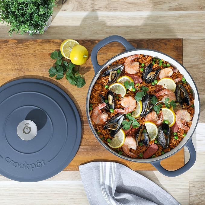 Crock-Pot Artisan 7-Quart Round European Enameled Cast Iron Dutch Oven – Matte Navy Blue, Durable Oven Safe Cookware
