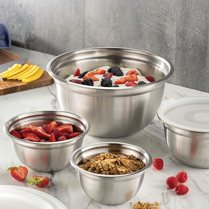 Stainless Steel Mixing Bowls Set with Lids, Home Kitchen Cooking Essentials Household Must Haves for Baking, 5 Pieces