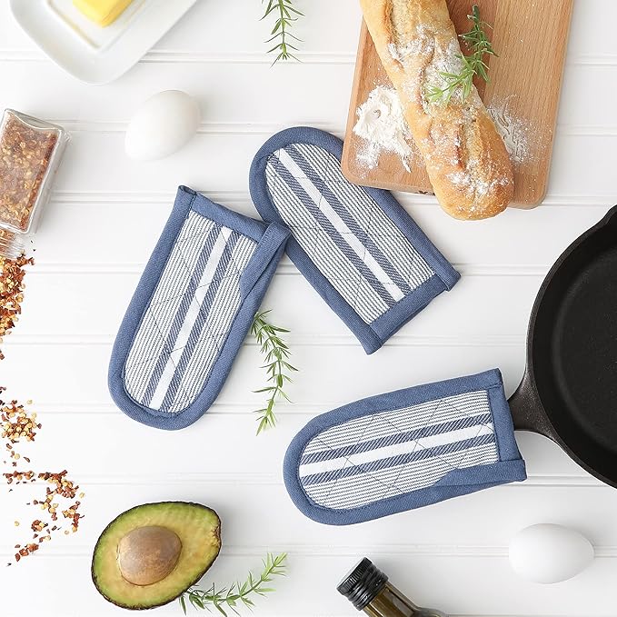 DII Double Strip Chef Kitchen Cooking & Baking Collection, Pan Handle Set, 6x3, French Blue, 3 Piece