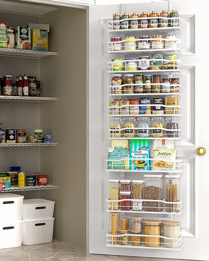 Moforoco White 9-Tier Over The Door Pantry Organizer, Pantry Organization And Storage, Metal Hanging Spice Rack Shelves Door, Home & Kitchen Essentials, Laundry Room Bathroom Organization