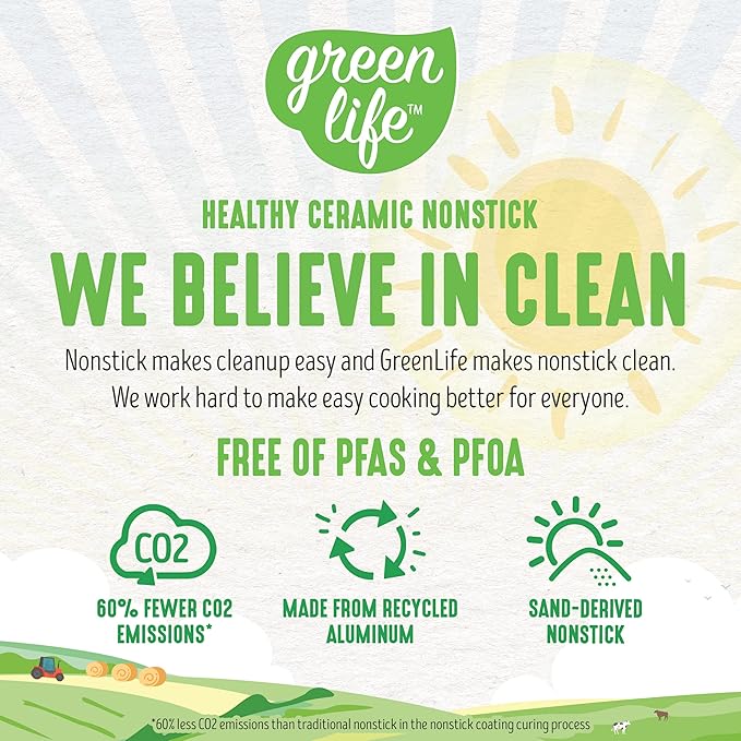 GreenLife Sandstone Healthy Ceramic Nonstick 5 Quart Saute Pan, PFAS-Free, Dishwasher Safe, Gray