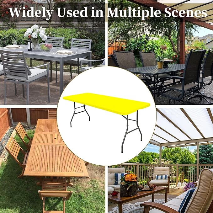 10 Pack Fitted Tablecloth for 6 Foot Rectangle Tables, Yellow Elastic Outdoor Picnic Table Cover, Washable Stretch Folding Table Cloths 6 ft for Camping Party Patio Kitchen Banquet, 30" W x 72" L