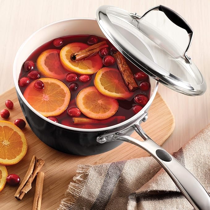 Tramontina Ceramica Deluxe 3-Quart Sauce Pan with Glass Lid, Ceramic Non Stick Saucepan, Oven-Safe, Metallic Black