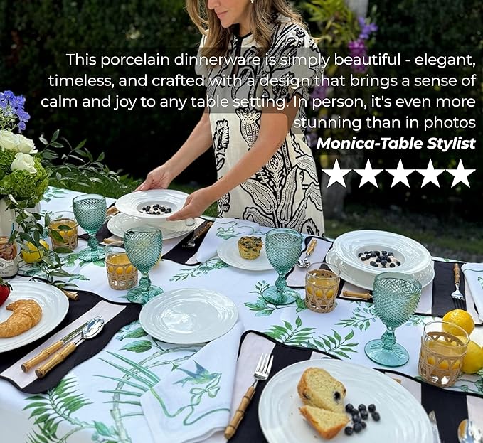 Pots & Patterns White Dinner Plates. Porcelain Dinnerware Set for 4-12-Piece Chip Resistant Plates and Bowls Sets