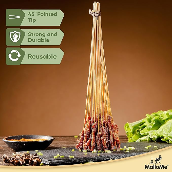 MalloMe XL Bamboo Skewers 30 Inch 100 pcs - 5mm Thick Bamboo Sticks - Heavy Duty Wooden Shish Kabob Skewers for Grilling - for Kebab BBQ Grill Hot Dog, Candy Apple Smores Sticks Wood Skewer Appetizers