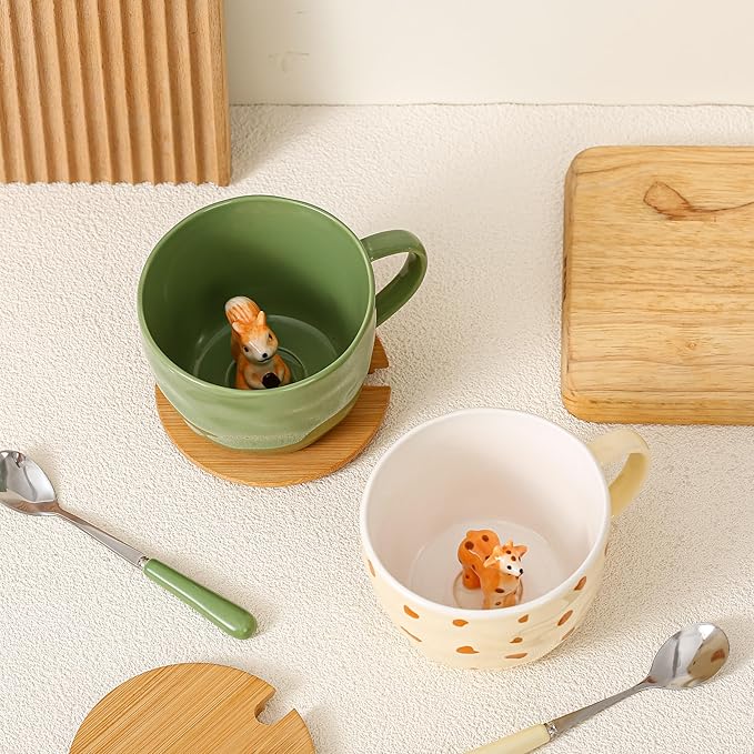 Giraffe Mug Cute Coffee Mug with 3D Animal Inside Ceramic Tea Cup with Lid Spoon Cool Animal Stuff Unique Friendship Birthday Gifts for Women Men Friend Coworkers Sister Kids Giraffe Christmas Gifts