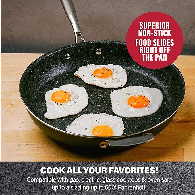 Granitestone 14” Extra Large Frying Pan Skillet Cookware Set, Family, Black