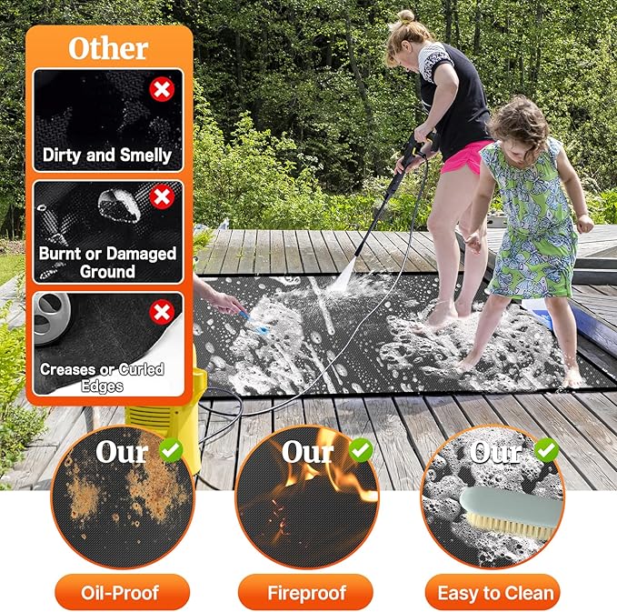 65 ×40 inches Under Grill Mats for Outdoor Grill/ Fireproof Fire Pit Mat for under Fire Pit Fireplace, BBQ Mat under BBQ Waterproof Oil-Proof Grill Floor Pad for Deck Patio Flat Top Smokers Gas Grills