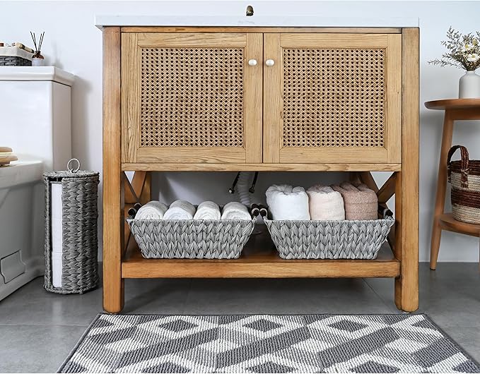 GRANNY SAYS 2-Pack Wicker Storage Baskets, Wicker Baskets for Organizing, Waterproof Basket with Handles, Storage Basket for Shelves, Gray