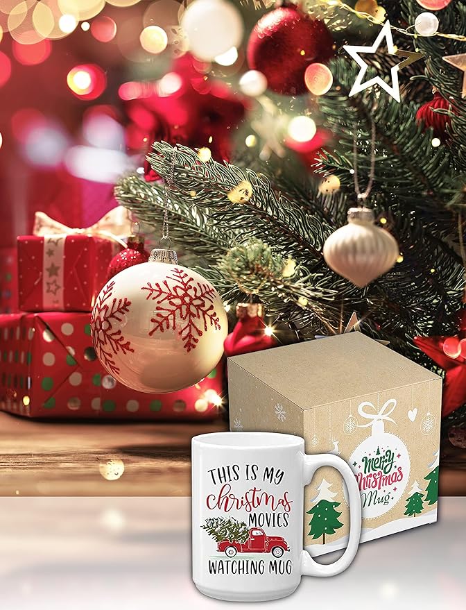 BLUE RIBBON Christmas Gifts Coffee Mug,This is My Christmas Movies Watching Mug, Funny Coffee Mug from Daughter, Wife and Son – Mug in Decorative Christmas Gift Box (15 oz)