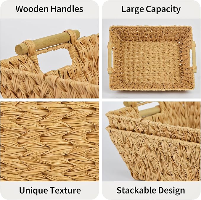 GRANNY SAYS 2-Pack Wicker Storage Baskets, Wicker Baskets for Organizing, Large Basket with Handles, Waterproof Woven Basket, Storage Baskets for Shelves