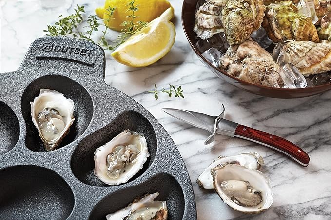 Outset 76469 Oyster Lovers Cast Iron Grill Set and Knife, Multicolored