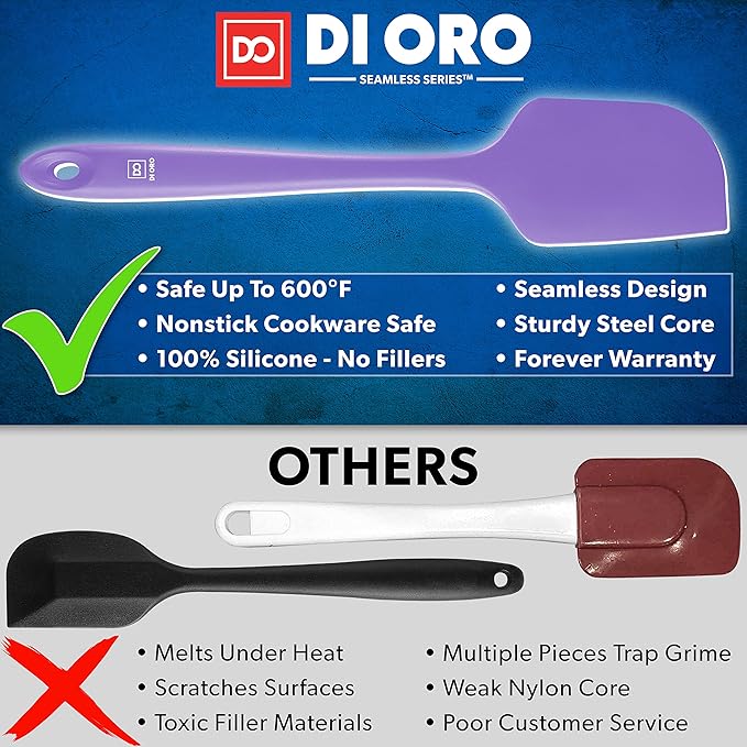 DI ORO Silicone Spatula - 600°F Heat-Resistant Rubber Kitchen Spatula for Baking, Scraping, & Mixing - BPA Free Nonstick Cookware Safe Flexible Utensil for Cooking - Dishwasher Safe (Lavender)