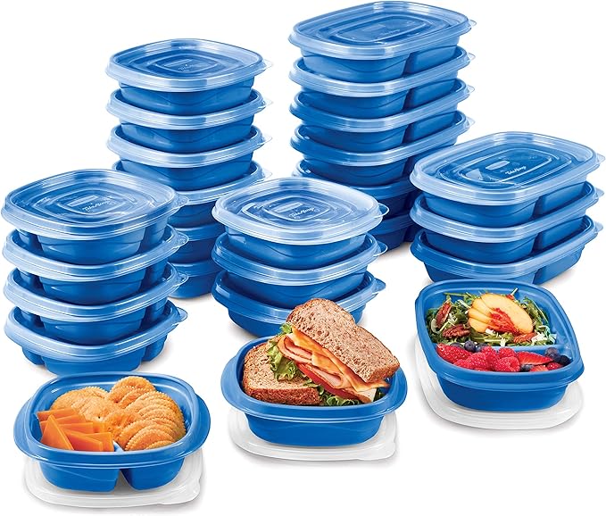 Rubbermaid 50-Piece Food Storage Containers with Lids for Lunch, Meal Prep, and Leftovers, Dishwasher Safe, Set of 25, Marine Blue