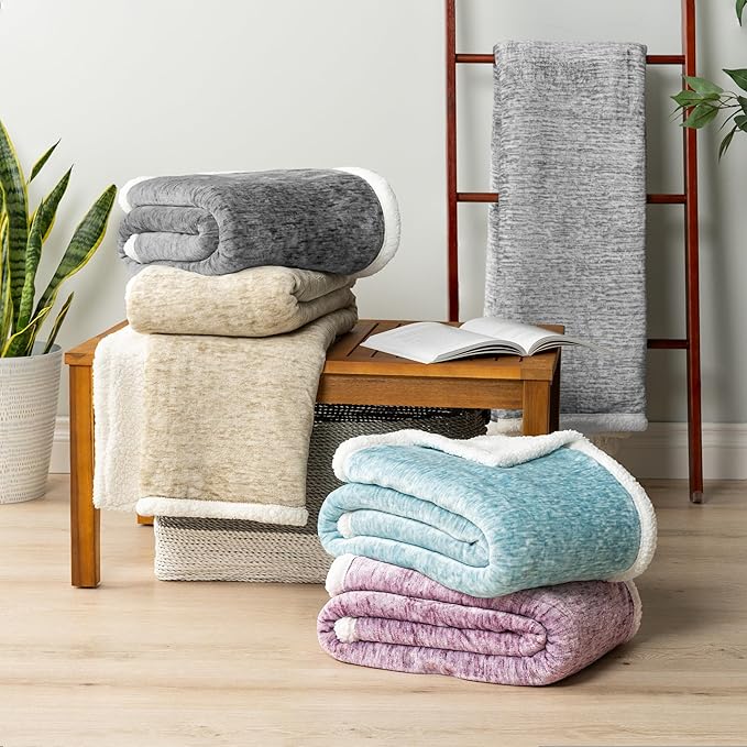 Premium Sherpa Melange Throw Blanket for Couch, Sofa by Pavilia | Soft, Fluffy, Plush, Warm, Cozy | Fuzzy Lightweight Microfiber, Purple Wine Luxury Modern Reversible TV Blanket | 50 x 60 Inches