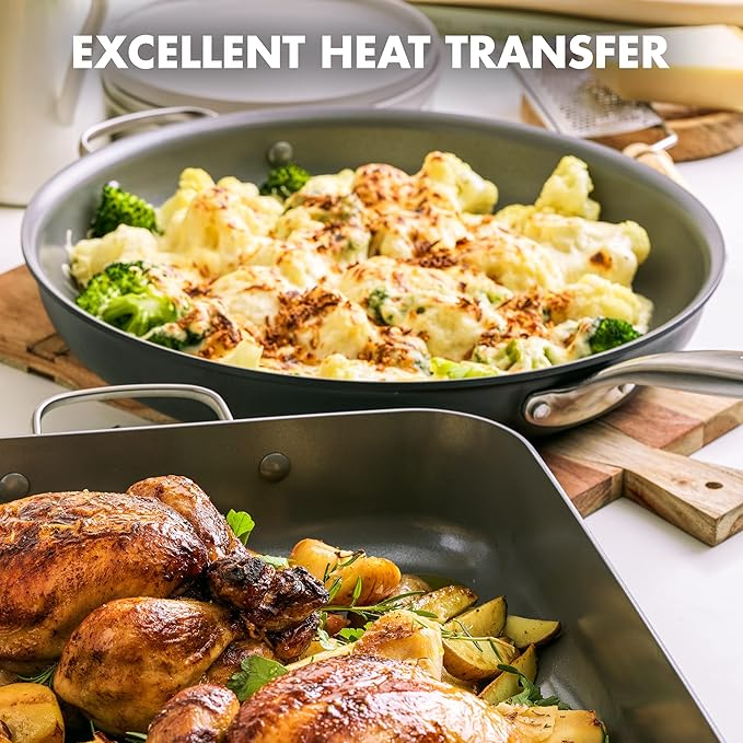 GreenPan Chatham Hard Anodized Healthy Ceramic Nonstick, 13" Frying Pan Skillet with Helper Handle, PFAS-Free, Dishwasher Safe, Oven Safe, Gray